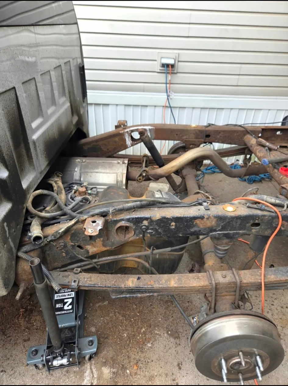 Truck frame repair in progress